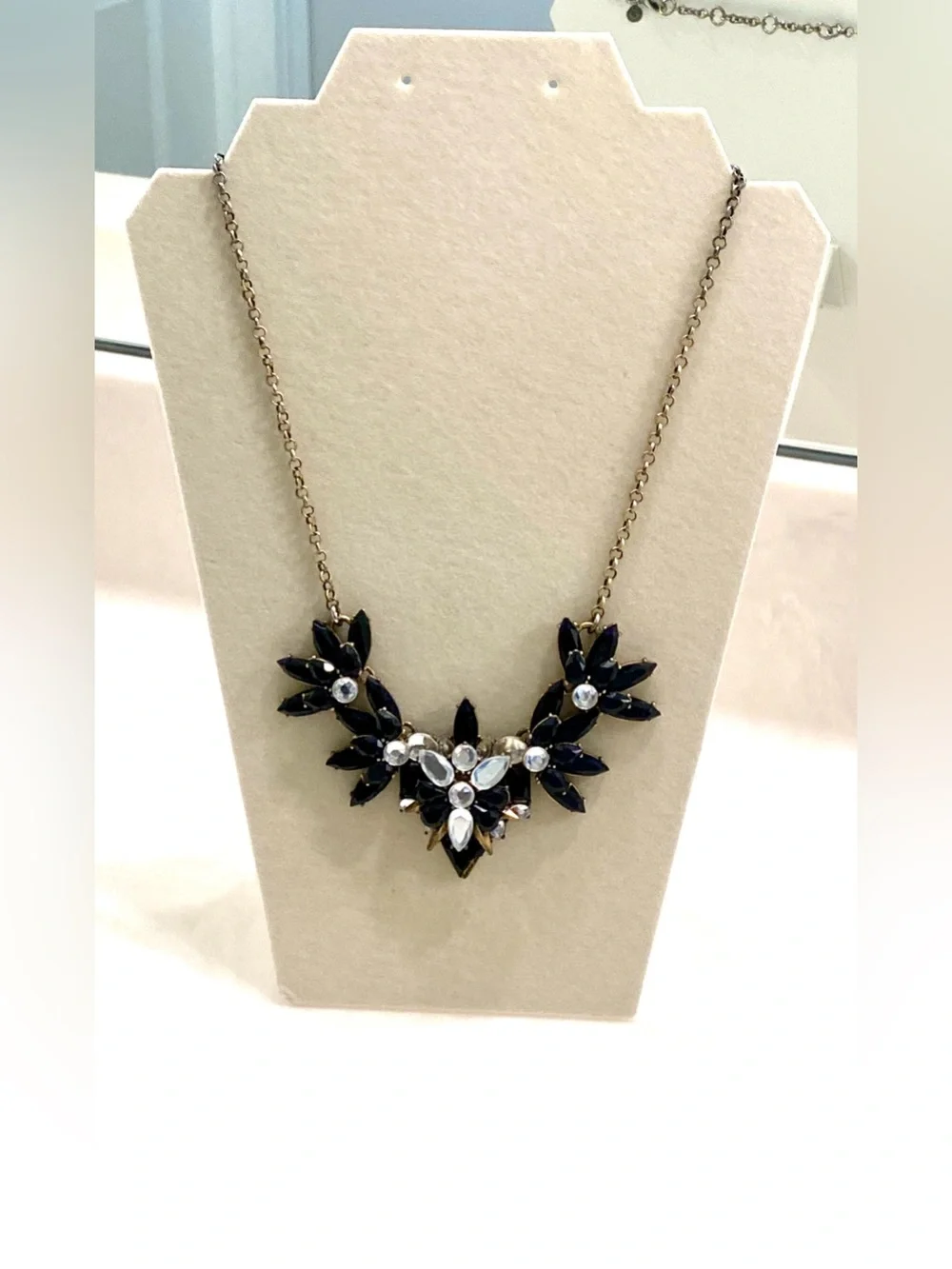 J. Crew Black and Clear Crystal Floral Statement Necklace